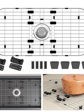 Kitchen Sink Protector Grid Rack 27.5-28.5x15 Stainless Steel Adjustable NEW